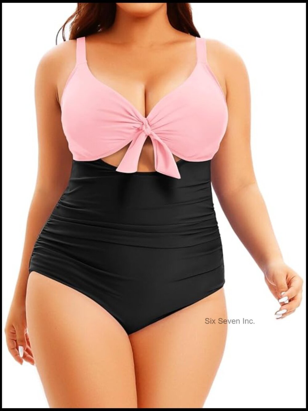 Plus Size Tummy Control One Piece Swimsuit with Cutout and Tie Front